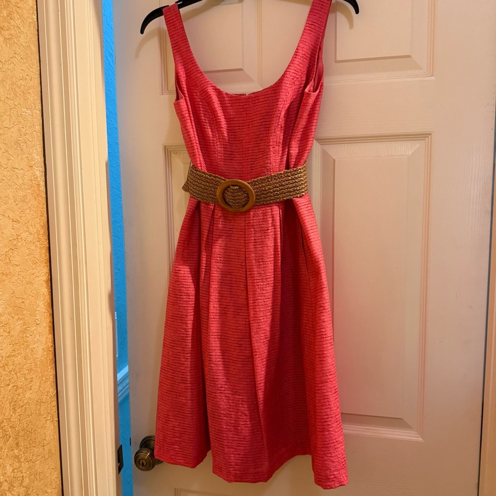 Nine West Pink Tank Style Belted Lined Dress With Side Pockets. Size 4